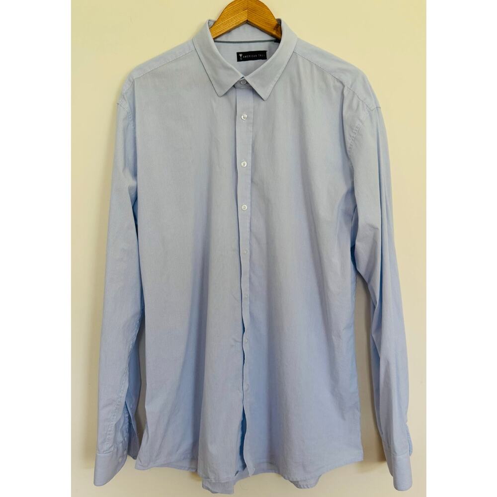 American Tall Men Blue Pinstripe Oskar Cotton Preppy Button Up Shirt XL Semi